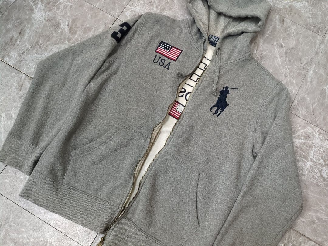 90s ポロラルフローレン ビッグポニー 星条旗 ジップアップスウェット