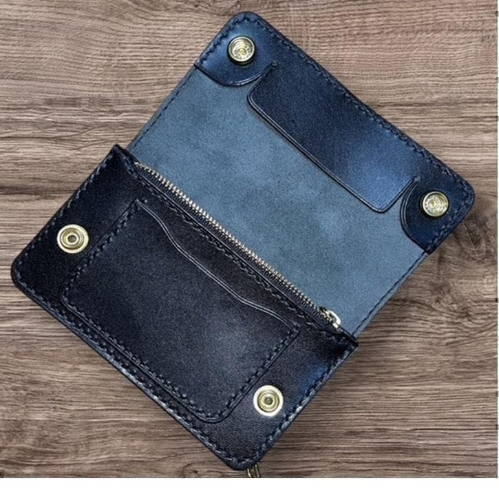 ⑥ミドルトラッカーウォレット/栃木レザー黒色/ホック真鍮/小判カン