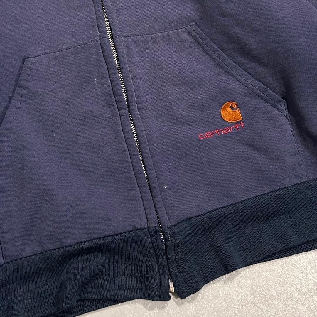 80s USA製 鬼フェード Carhartt 裏サーマルジップパーカー ナス紺