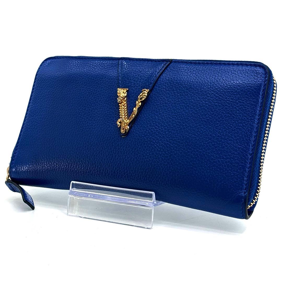 極美品】VERSACE ヴェルサーチ 長財布 ラウンドジップ レザー　革　ロゴ 国内即発 格安 *VERSACE* ヴェルサーチ ラウンドジップ 長財布
