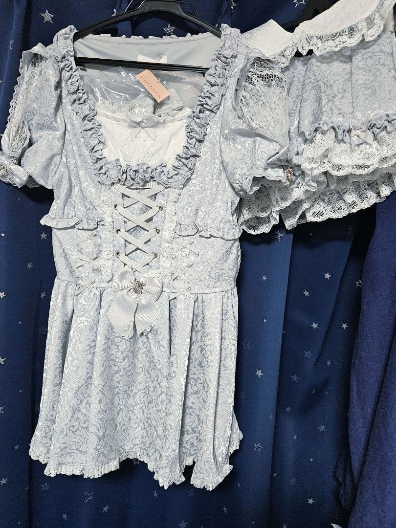 LIZLISA ジャガードフリルセットアップブルー