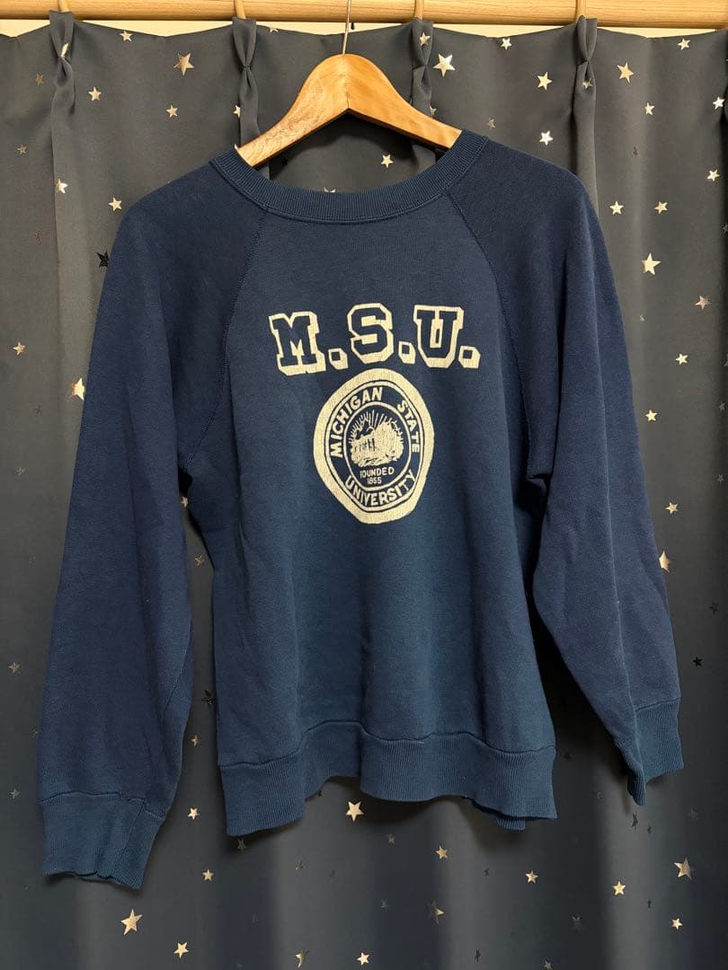 g*i様 60s ヴィンテージ カレッジスウェット M.S.U. ネイビー 染み 60s ヴィンテージ カレッジスウェット M.S.U. ネイビー 染み込み