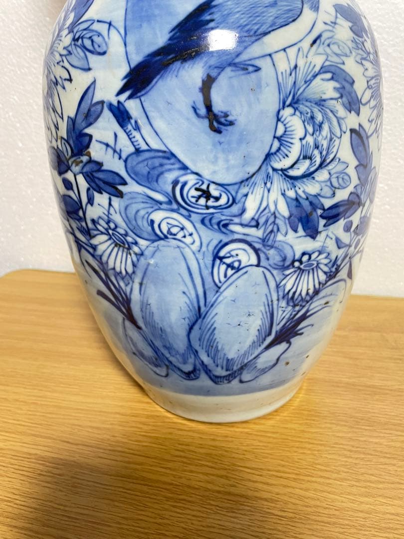 中国古玩 染付 双耳 大花瓶 高約43.2cm 清朝 時代物 中国美術