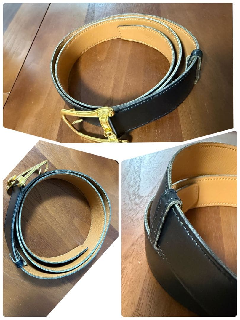 エルメス ヴィンテージ ベルト 90 メンズ 黒 ゴールド金具 鎧 ベルト