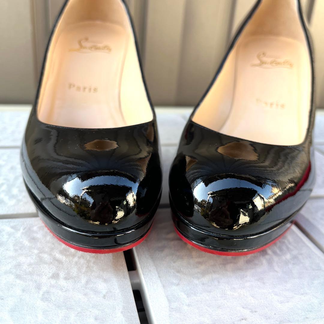 37.5 クリスチャンルブタン パンプス 黒 エナメル ハイヒール 24.5