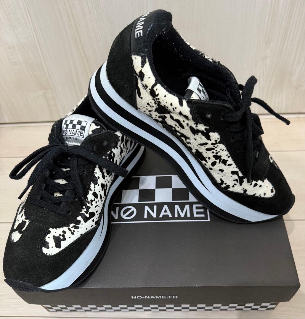 NO NAMEスニーカー 牛革コンビ軽量　ポニーヘア柄フレックスジョガー ノーネーム 牛革コンビ 軽量厚底スニーカー “フレックスジョガー