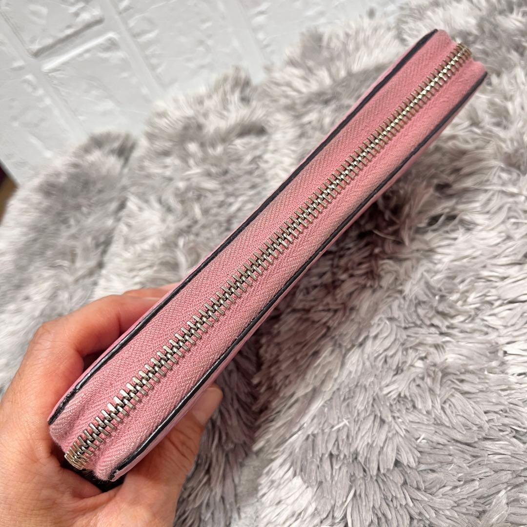 良品✨GUCCI シマ ピンク ラウンドファスナー 長財布 インター