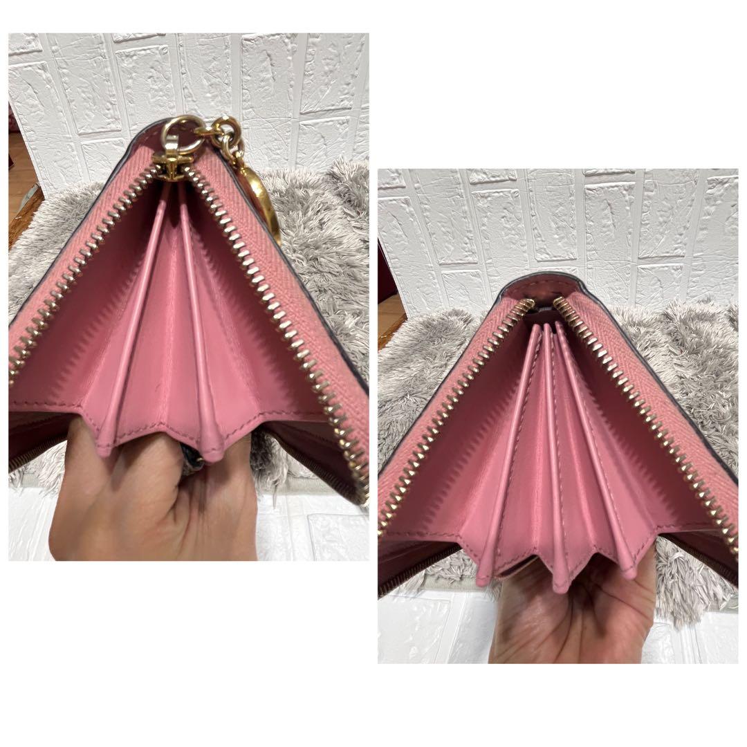 良品✨GUCCI シマ ピンク ラウンドファスナー 長財布 インター