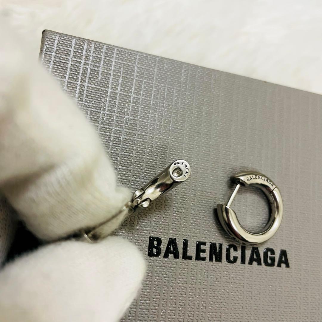 未使用級✨付属完備✨BALENCIAGA ピアス フープ シルバー ロゴ 現行
