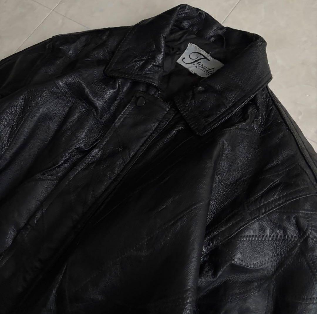 90s vintage レザーパッチワークボンバージャケット 黒My2k - メルカリ