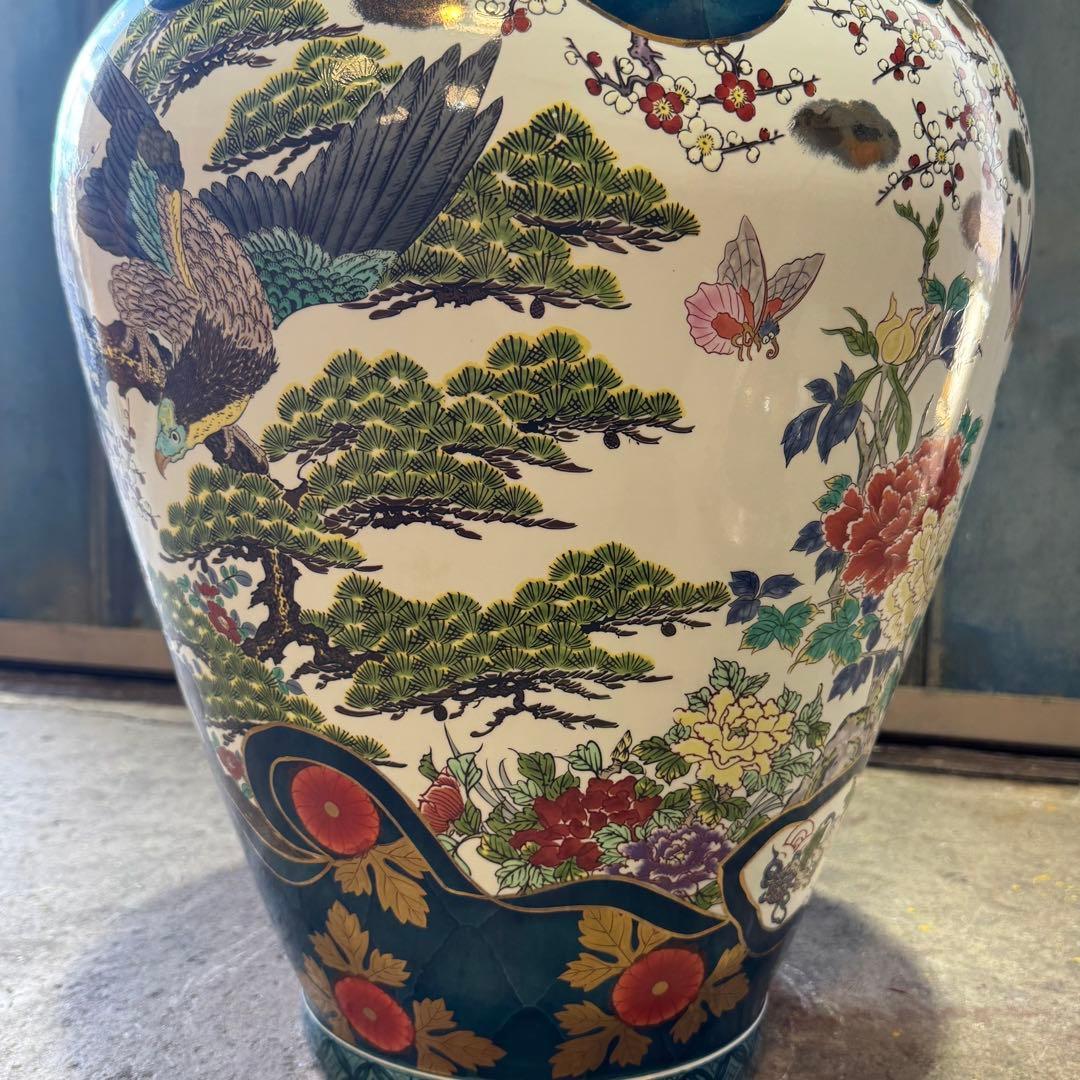 有田焼 金龍窯 博山作 金襴手 染錦 飾り壷 花鳥 高さ115cm