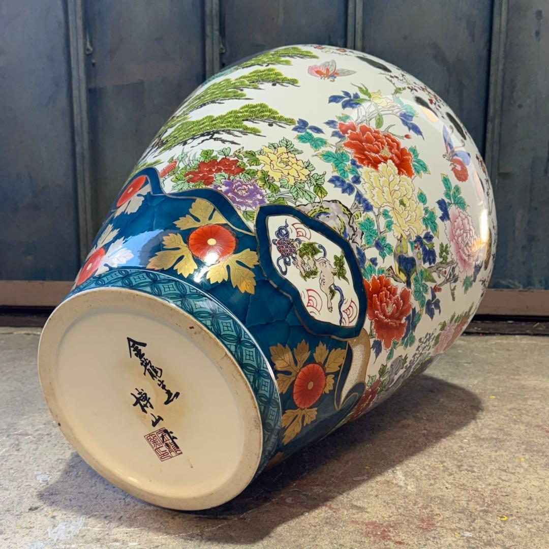 有田焼 金龍窯 博山作 金襴手 染錦 飾り壷 花鳥 高さ115cm