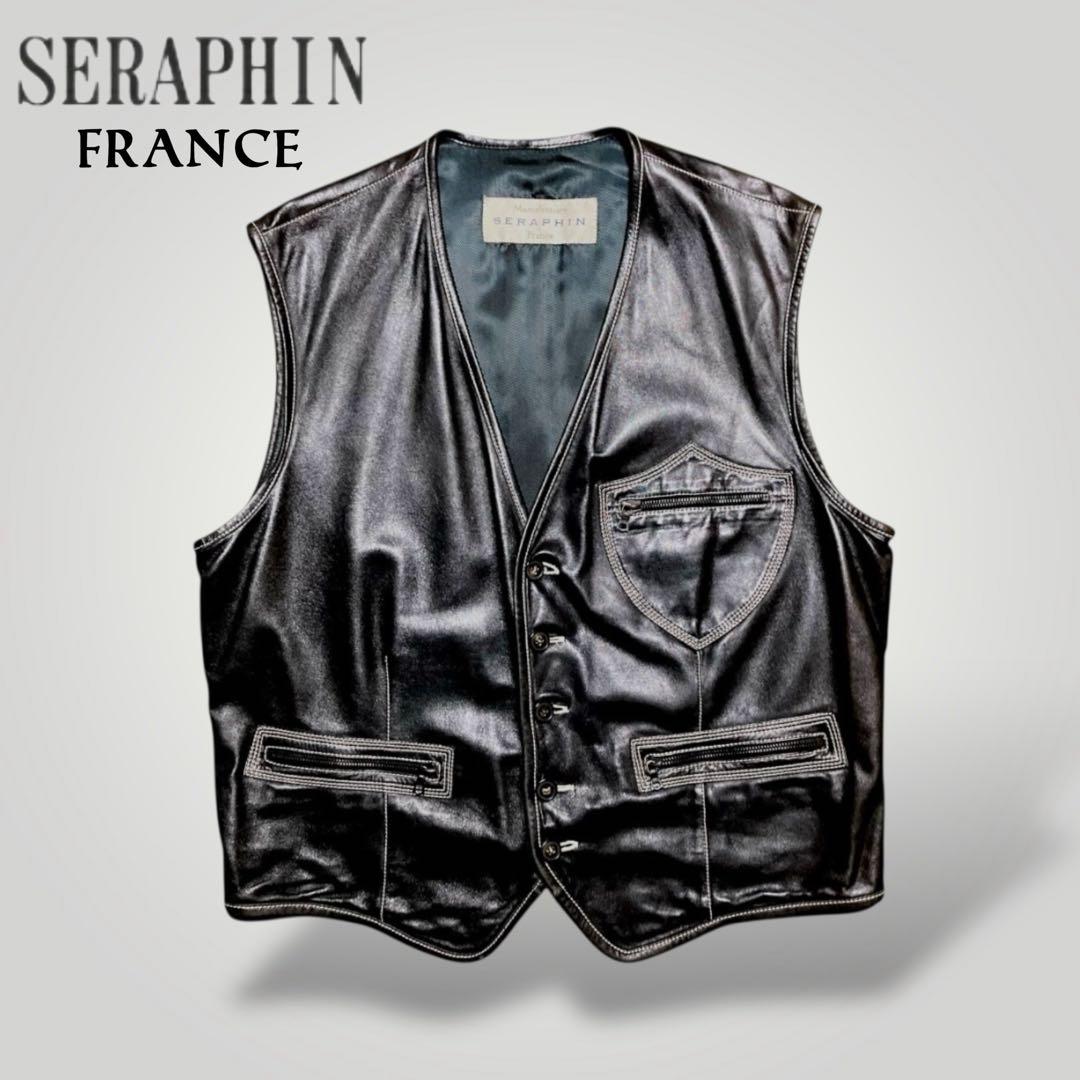 激レア90sセラファンSERAPHINレザーベストブラック茶芯フェード