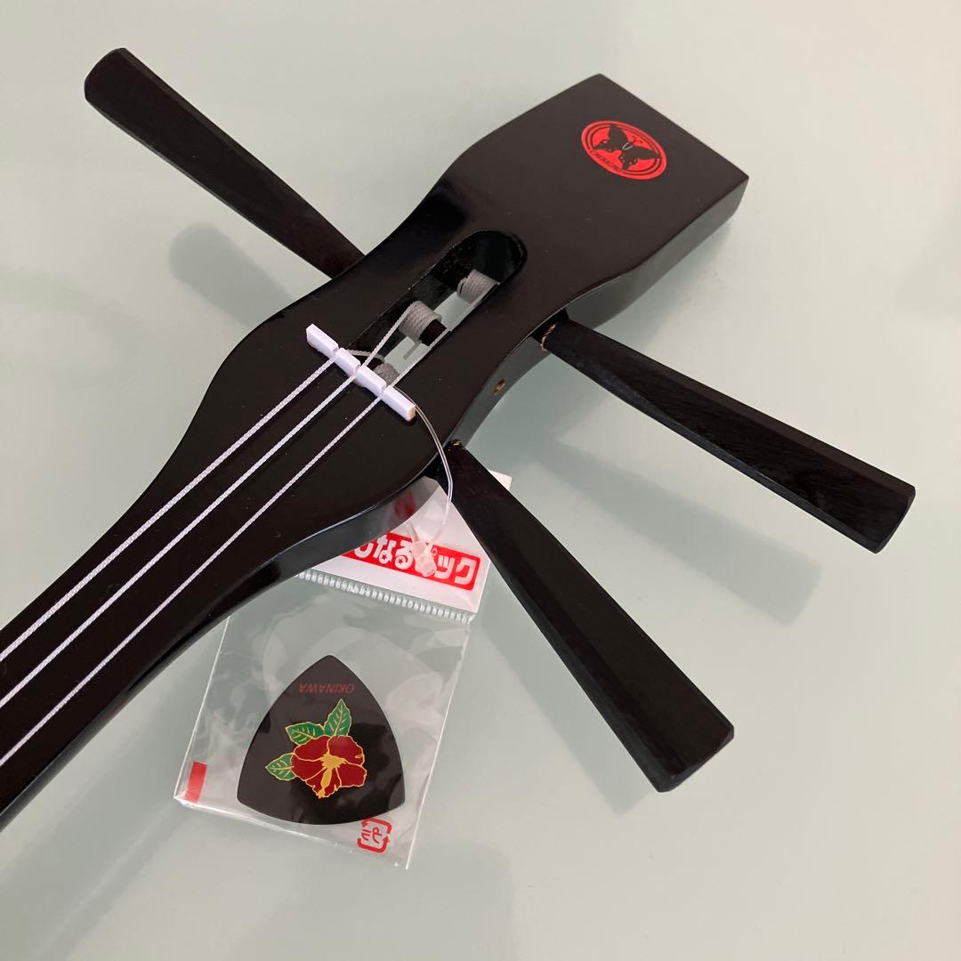 未使用】カンカン三線 カンカラ三線 ハイビスカスと蝶柄 沖縄