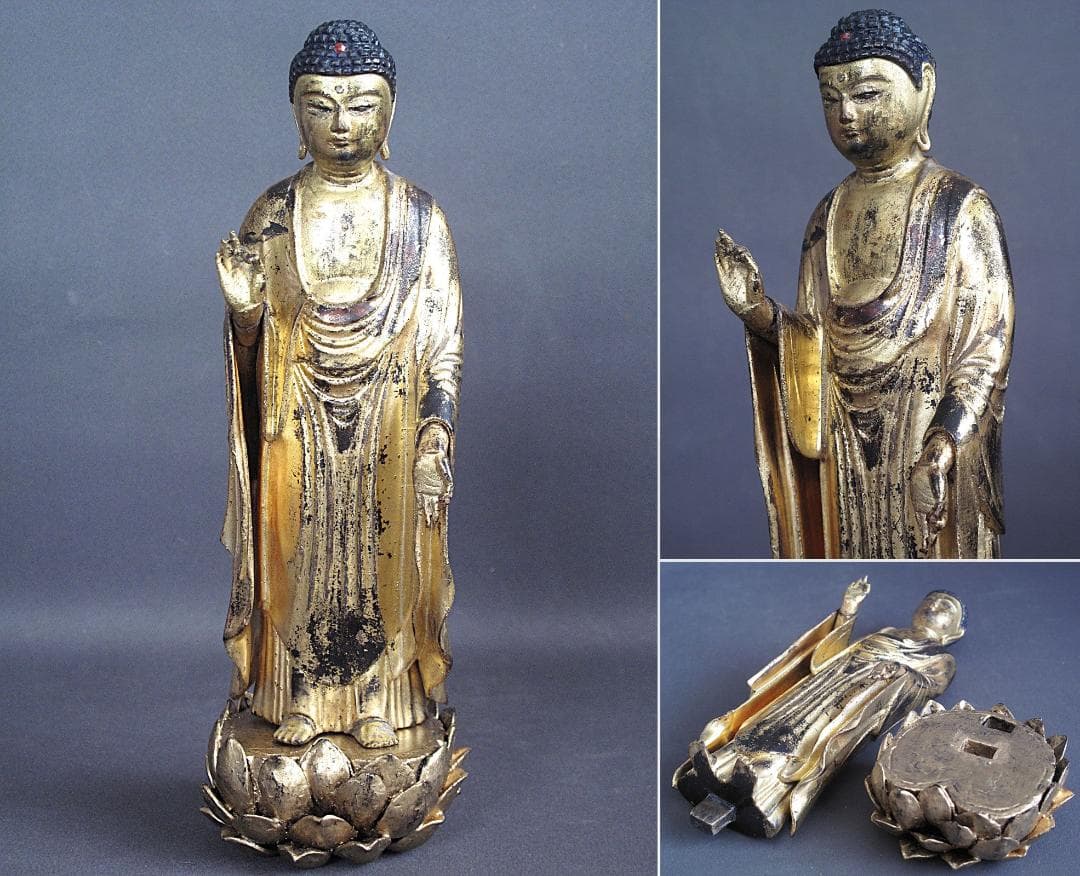 古仏像!!『木造 阿弥陀如来立像』総高27㎝ 像高23㎝ 木造阿弥陀如来立像 文化遺産オンライン