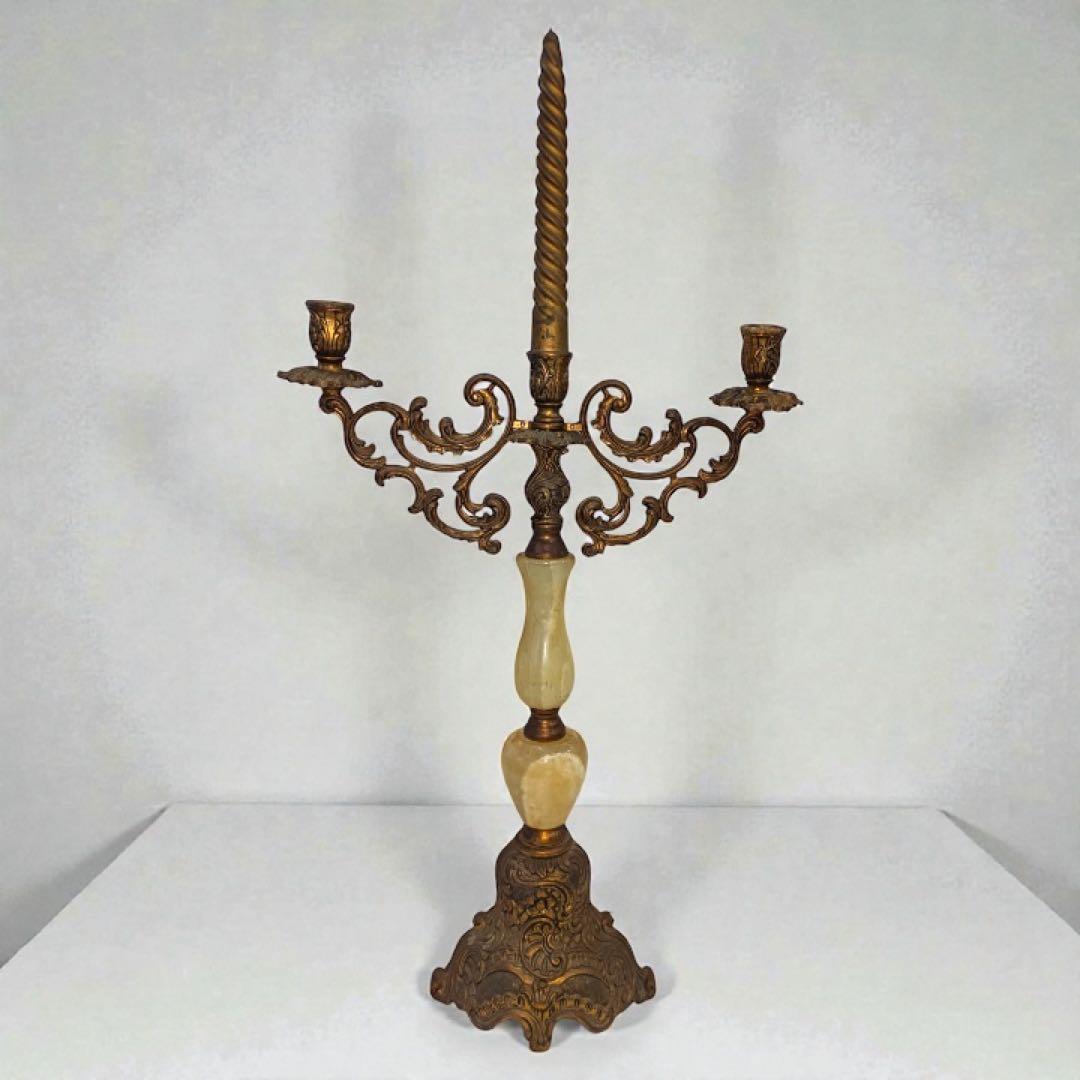 [八6564] 真鍮製　大理石 燭台 キャンドルスタンド 八6564] 真鍮製 大理石 燭台 キャンドルスタンド