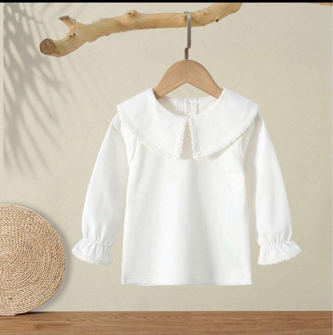 通園女の子 こども レースブラウス 長袖Tシャツ 白 ファミリア好き 110