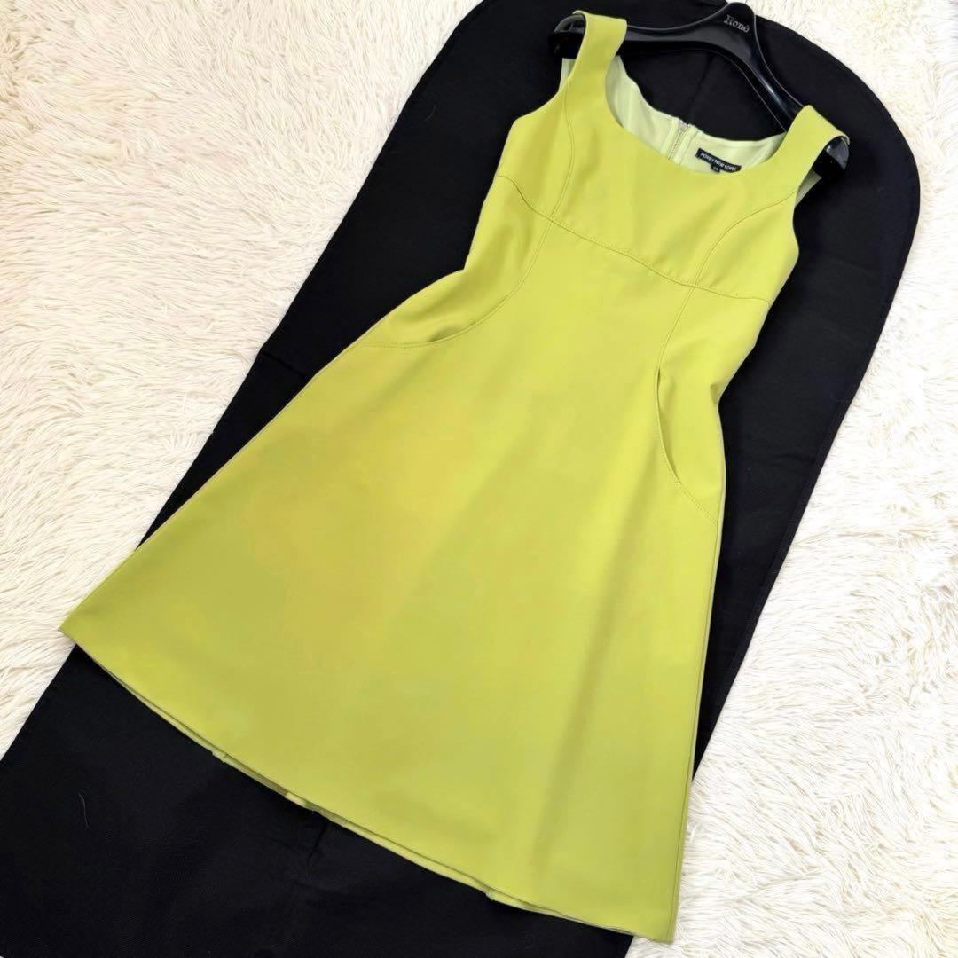 フォクシー ライムグリーンワンピース 38 ノースリーブ Aライン