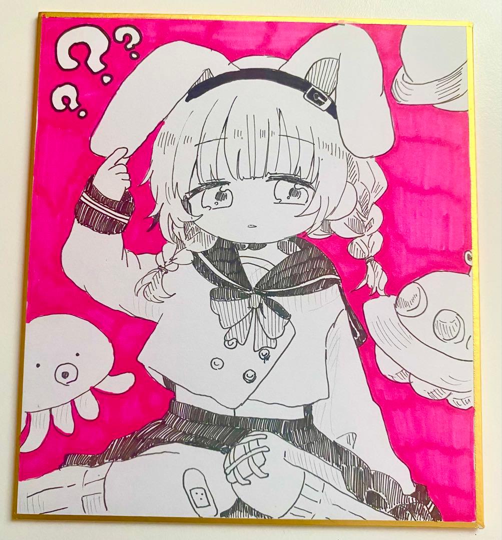 オリジナル アナログ ミニ色紙 手描きイラスト - メルカリ