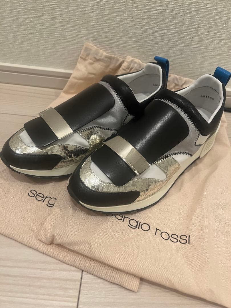 大値下げ！【美品】sergio rossi スニーカー ブラック/シルバー　37 Sergio Rossi(セルジオ ロッシ)｜sr1 スニーカー/ブラック/ゴールド