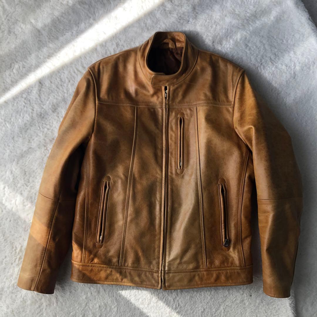 UNIQLO オールドユニクロ 本革 レザーライダースジャケット - メルカリ