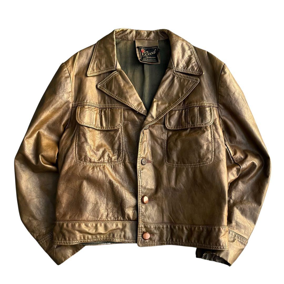 60's ヴィンテージ レザートラッカージャケット 短丈 開襟 ブラウン