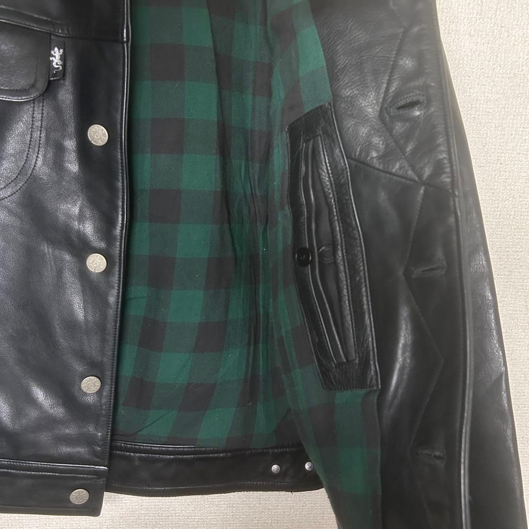 90s agnes b. homme レザージャケット 裏地チェック フランス製 - メルカリ