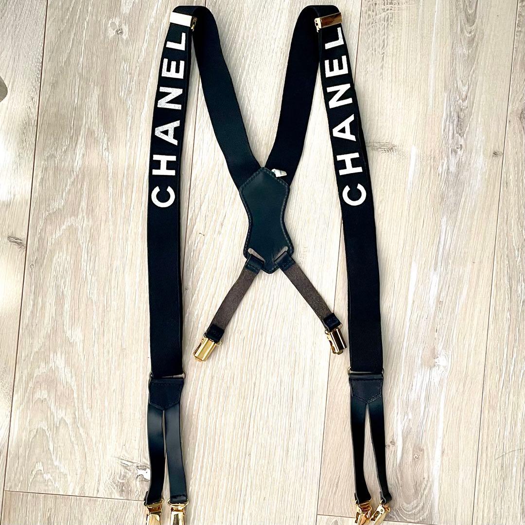 シャネル CHANEL サスペンダー ロゴ ブラック ヴィンテージ レア 中古