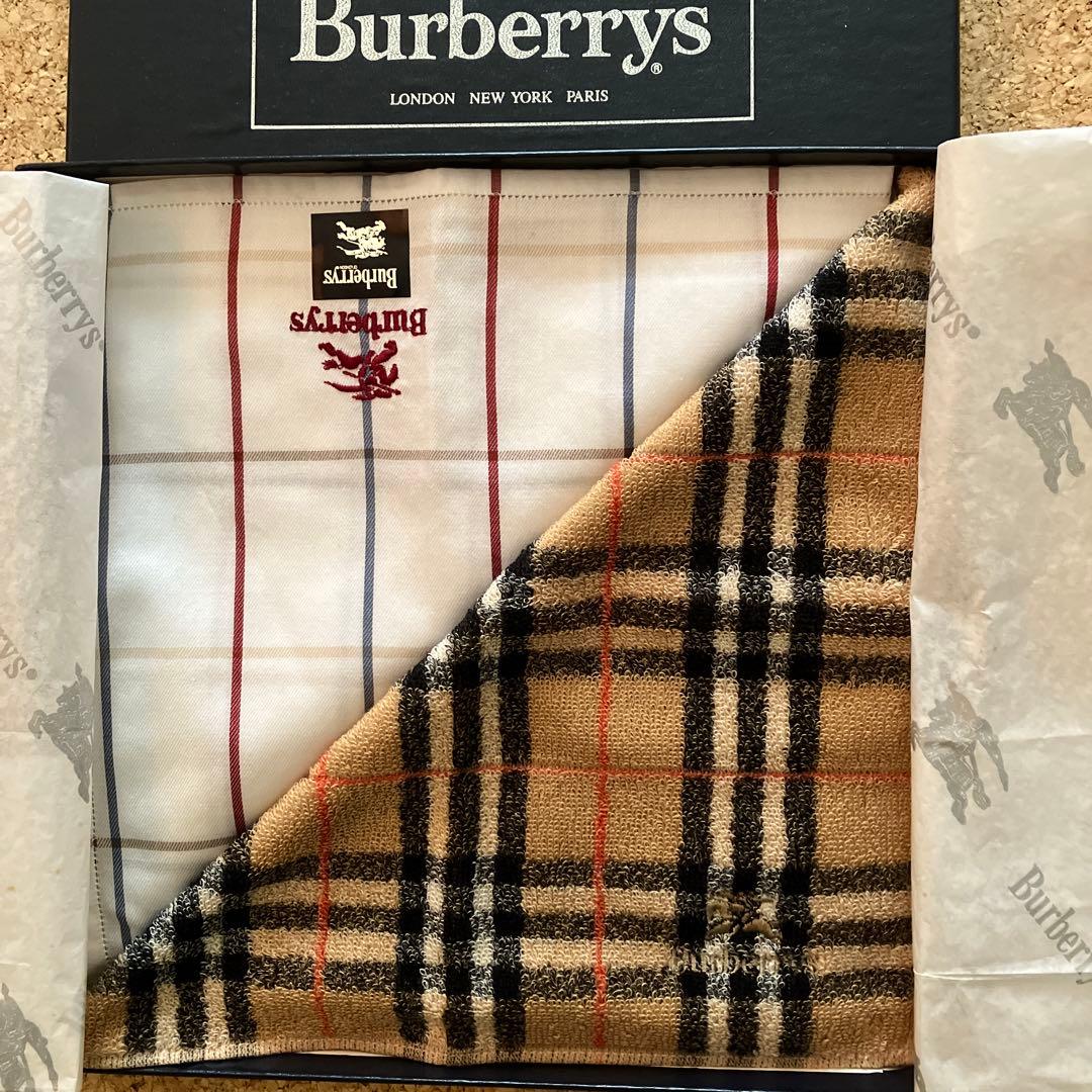 バーバリー タオルハンカチ 大判ハンカチ ノバチェック キャメル色 2枚