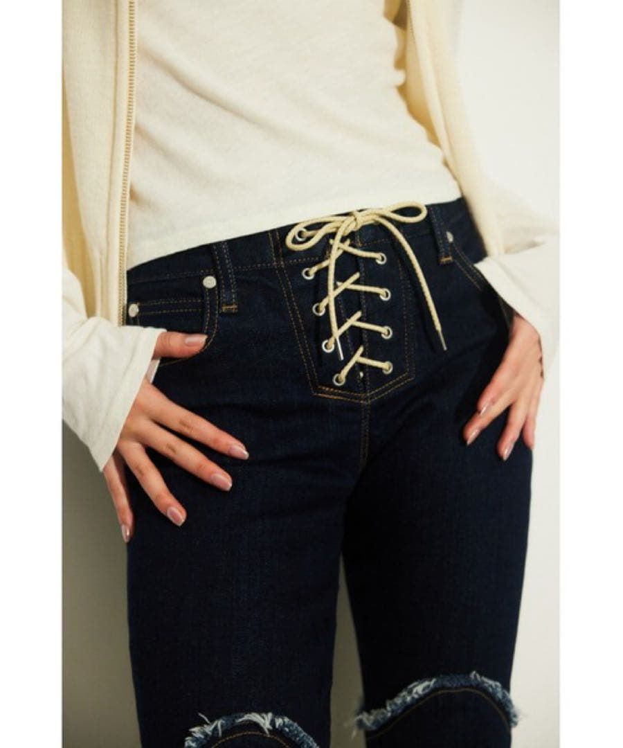 新品タグ付 LAGUAGEM FRONT LACE UP FLARE DENIM