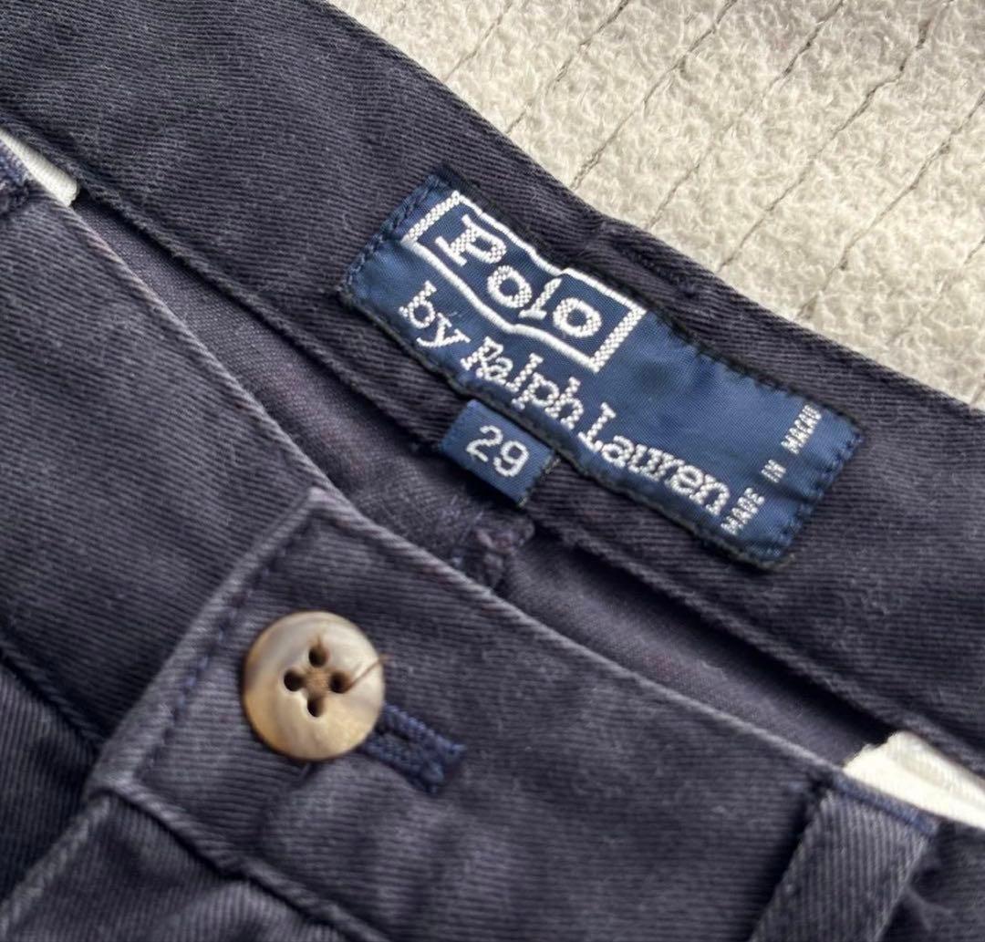 90s ラルフローレン ポロチノ 初期 四角タグ 2タック ネイビー W29