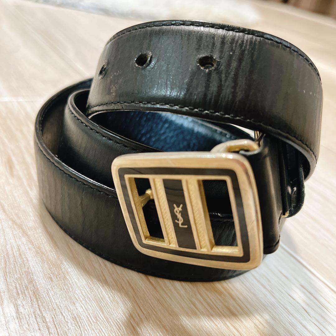 YSL ブラックレザーベルト ゴールドバックル イブサンローラン - 小物