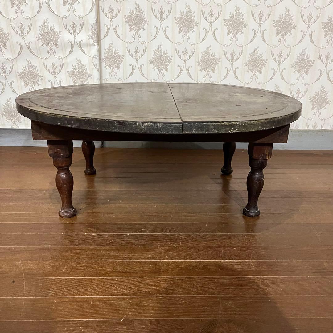 アンティーク】昭和レトロ 木製 ろくろ脚 折り畳み ちゃぶ台 座卓 古