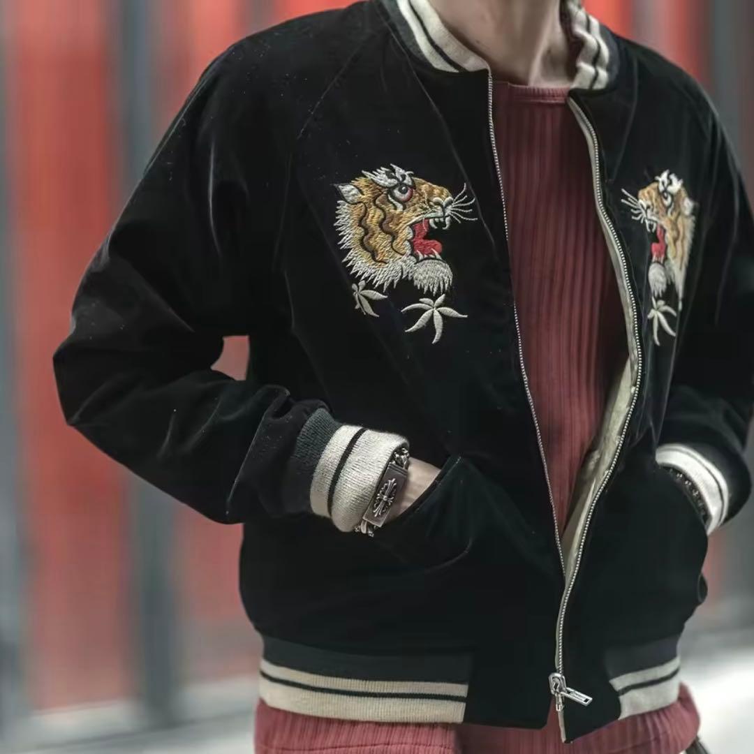 再入荷】リバーシブル別珍虎とサテン鷹刺繍 Japanスカジャン XL - メルカリ