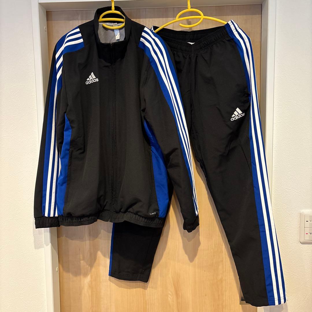 極美品 adidas ウィンドブレーカー上下セットアップ ブラック/ブルー M adidas（アディダス） ウインドブレーカー 上下 メンズ adidas M 247