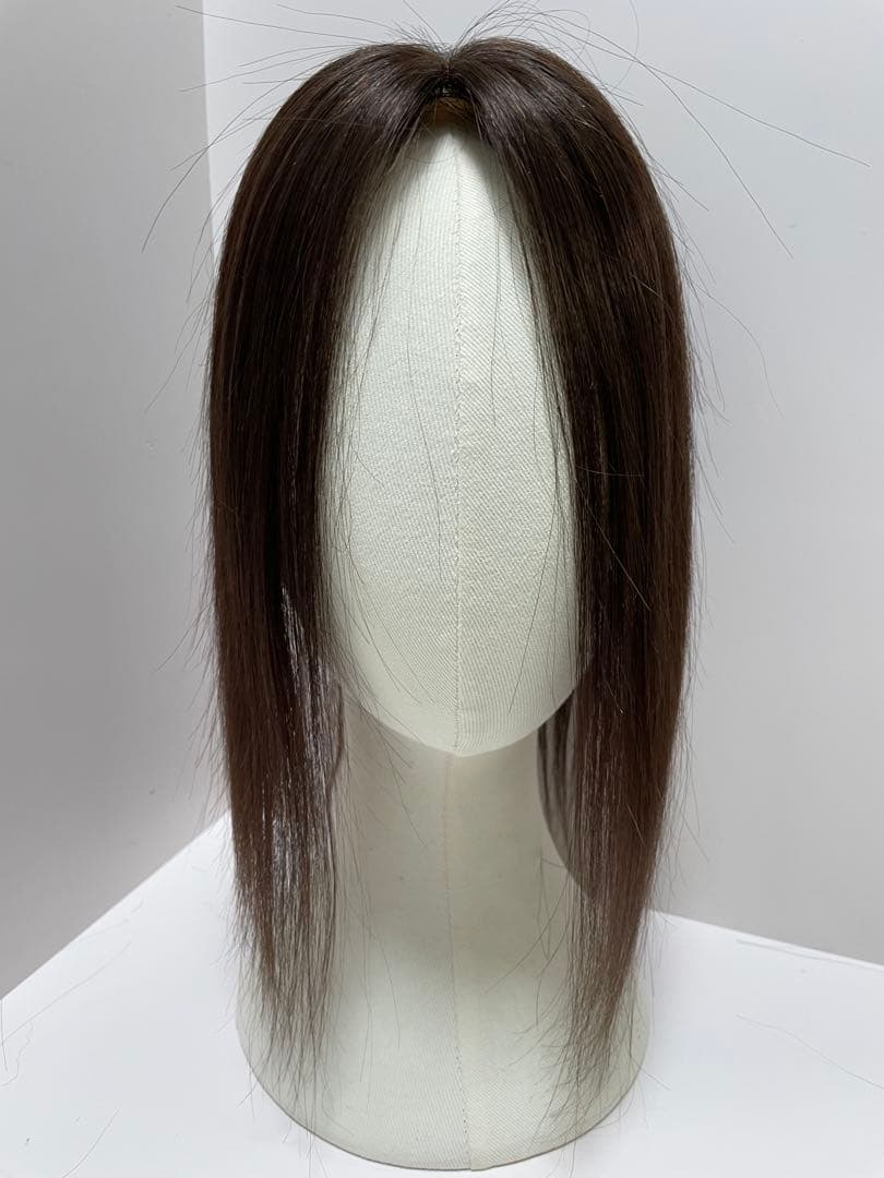 人毛100%部分ウィッグ頭頂部ヘアピース 白髪隠しトップピース ダーク