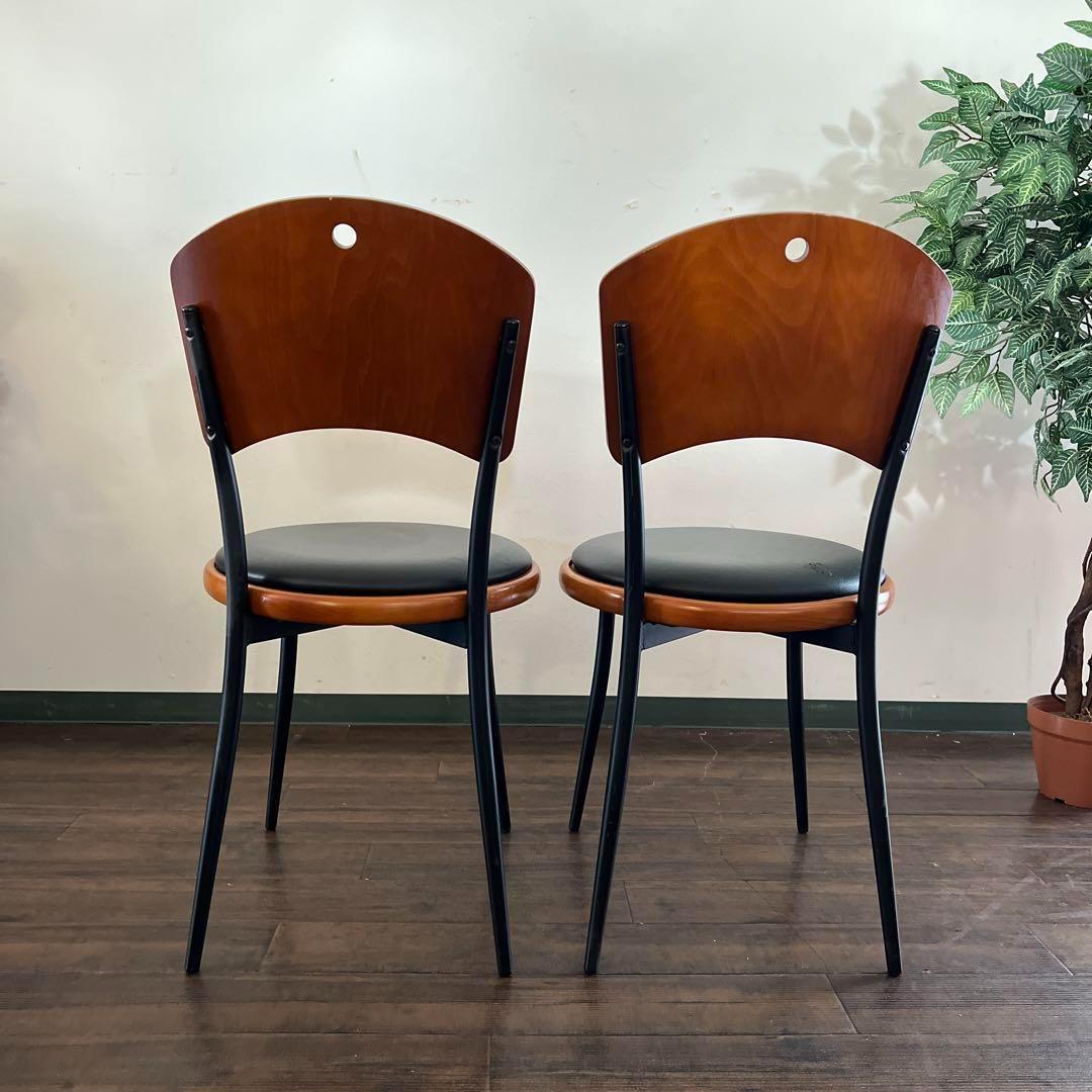 k981r114 ウッドとブラックレザーのコントラストが素敵なチェア 2脚セット