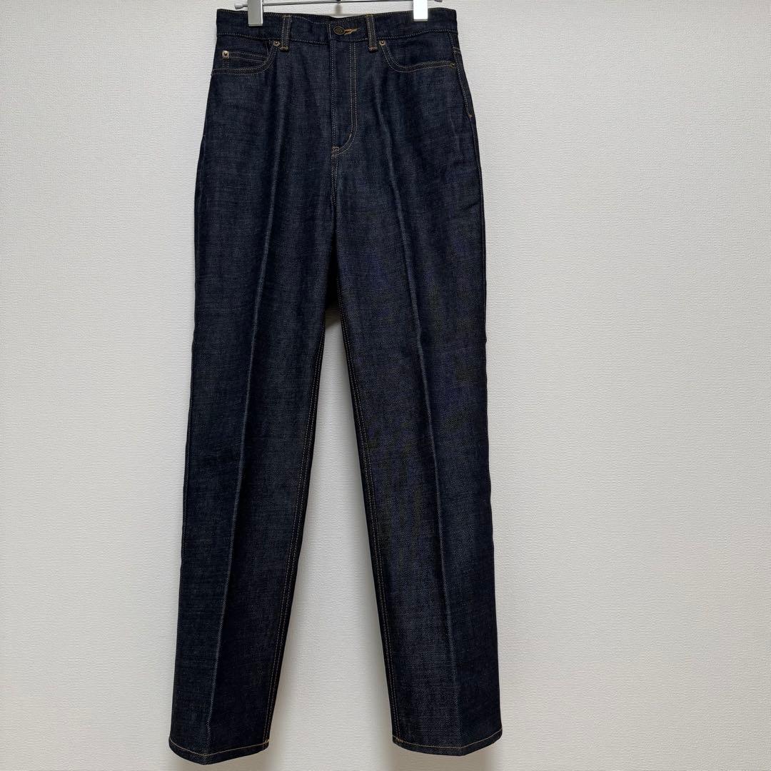 アメリ デニム パンツ L 25 濃紺 センタープレス ハイウエスト 日本製
