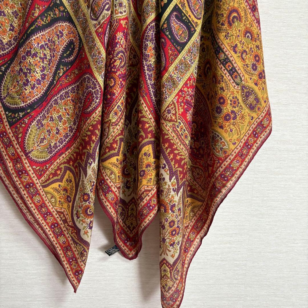 ETRO エトロ ペイズリー 大判 ストール 花柄 正方形 シルク ウール