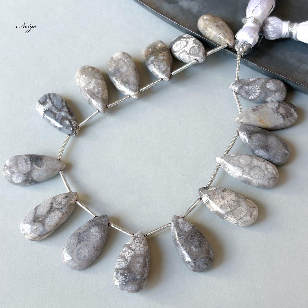 フォシルコーラル(化石珊瑚) ペアシェイプ 1粒 天然石パーツ - メルカリ