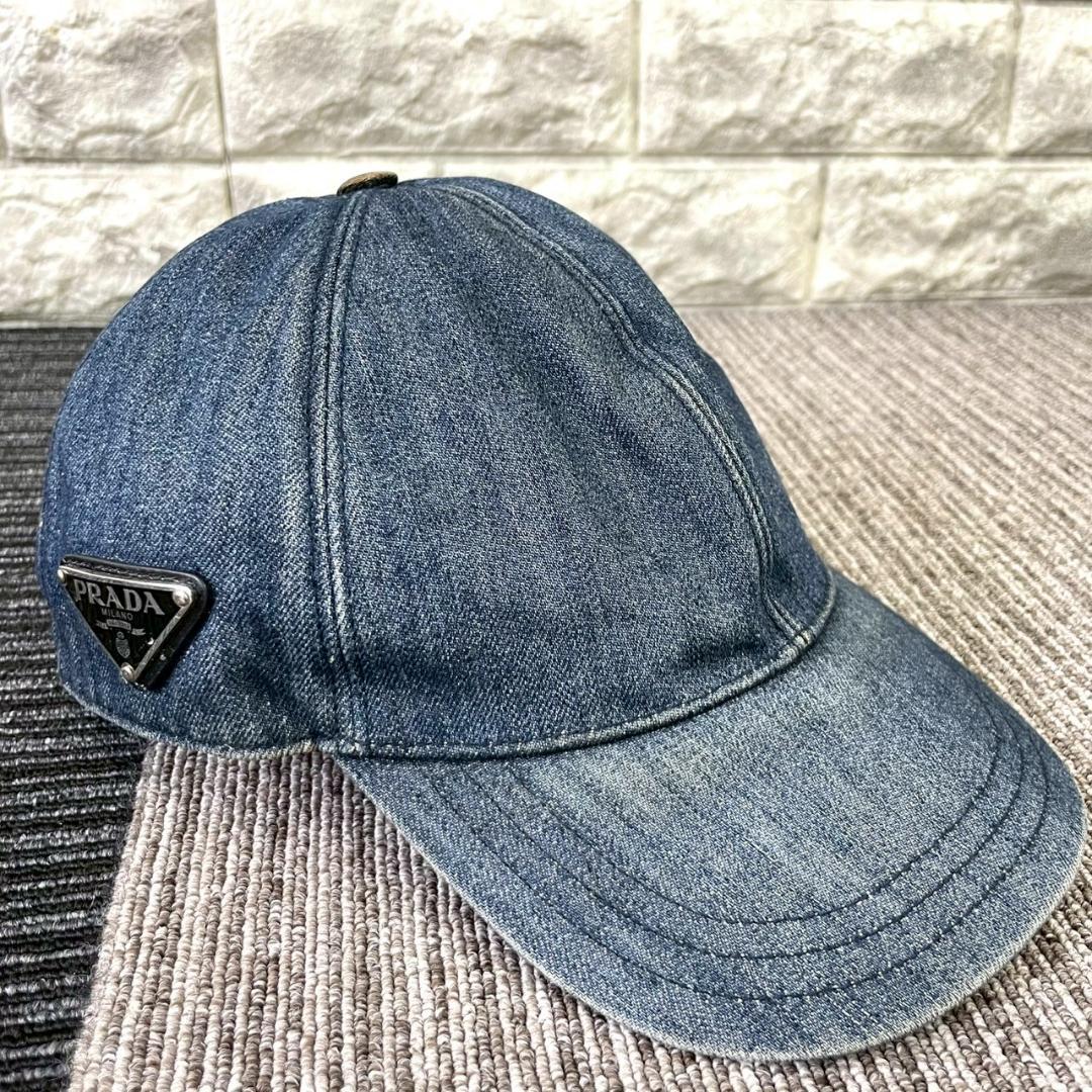 PRADA　プラダ　デニム　キャップ　トライアングルロゴ　プレート　帽子 中古・古着通販】PRADA (プラダ) トライアングルロゴデニムベース