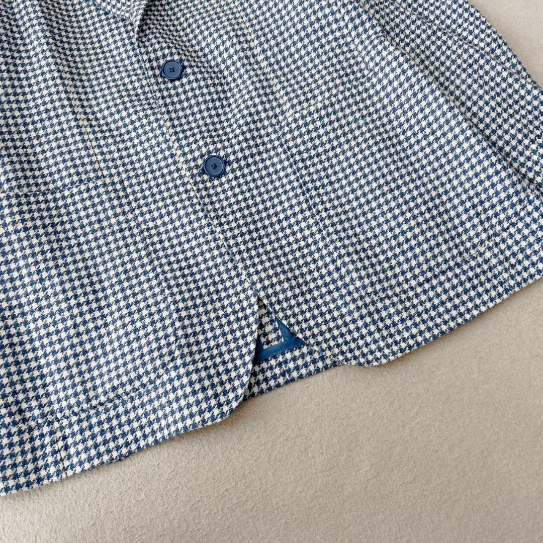 タリアトーレ テーラードジャケット 千鳥格子柄 ライトブルー リネン混
