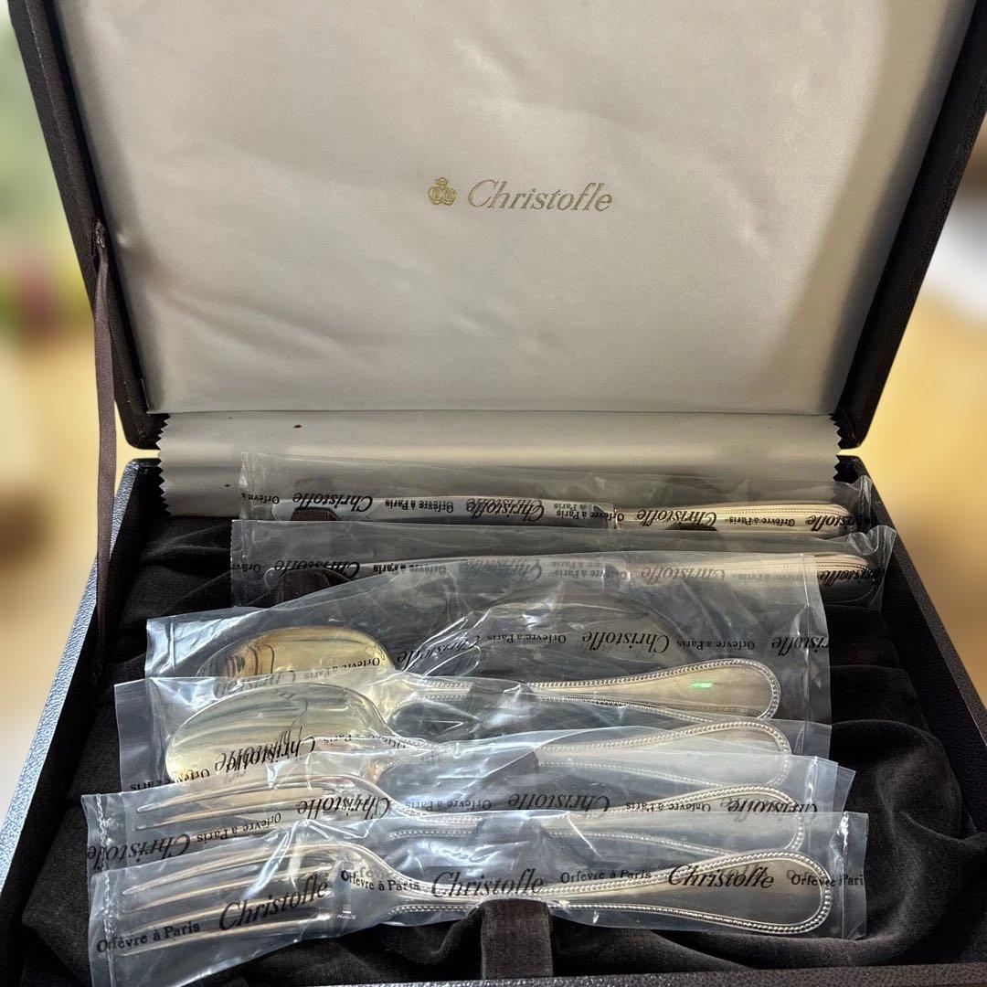 【売り切り価格】Christofle カトラリーセット6点　パール　ケース入り エッセンシャル 24ピース6人用セット