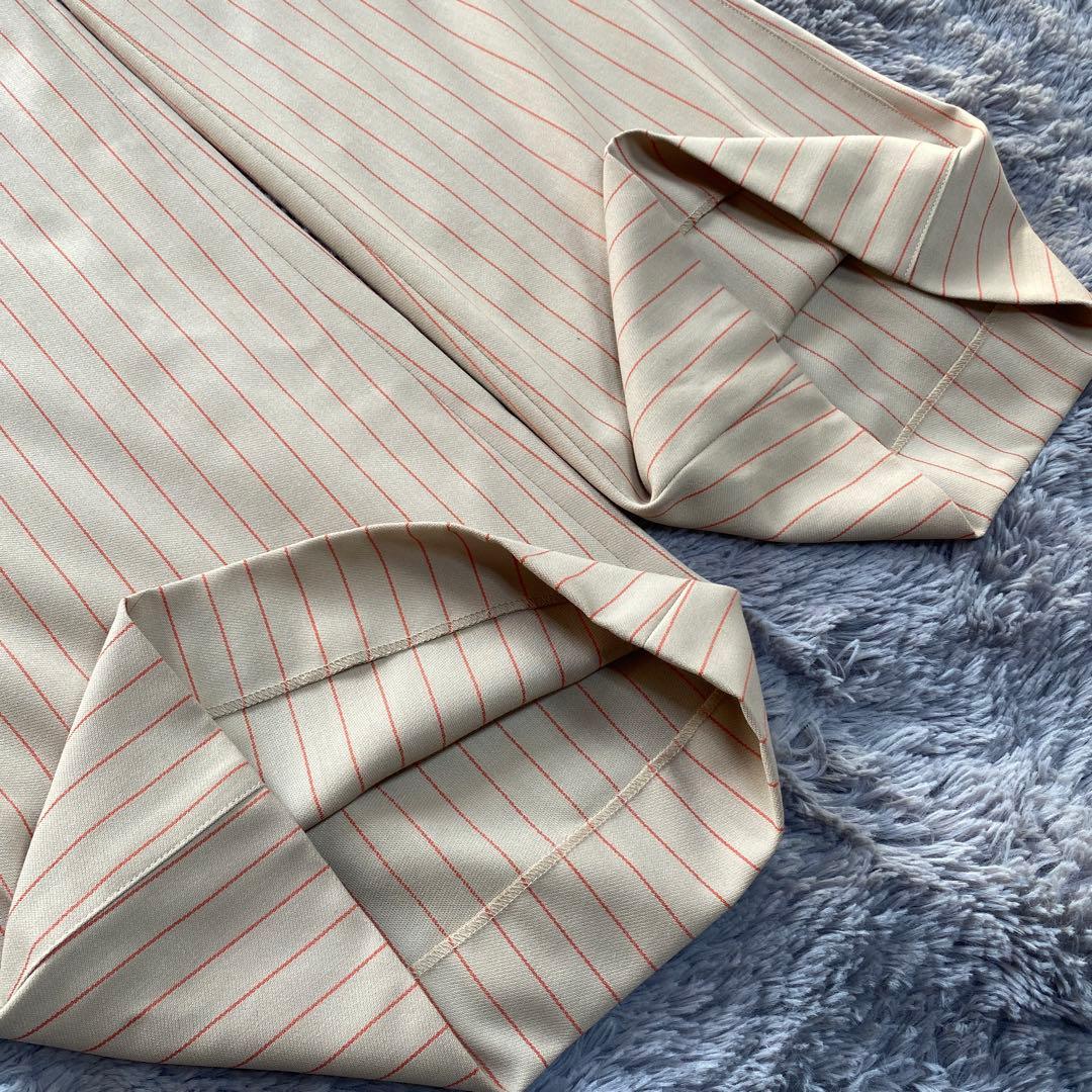 シャネル ココボタン 羊毛 サイズ42 ワイドパンツ オレンジストライプ