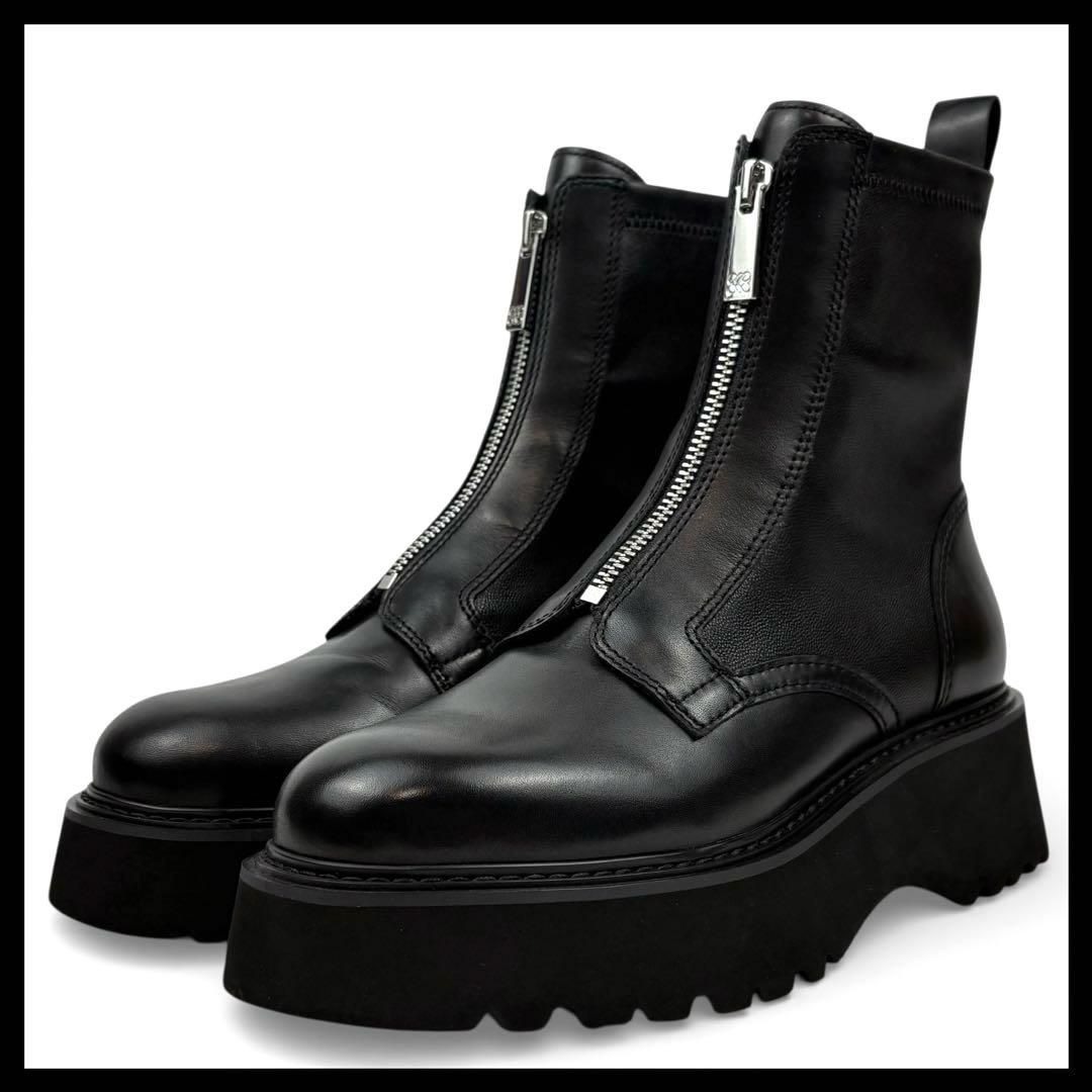 【新品同様】STACCATO 23cm フロントジップ　ブーツ　黒 STACCATO(スタッカート)｜ワークライクライトブーツ/ブラック の通販