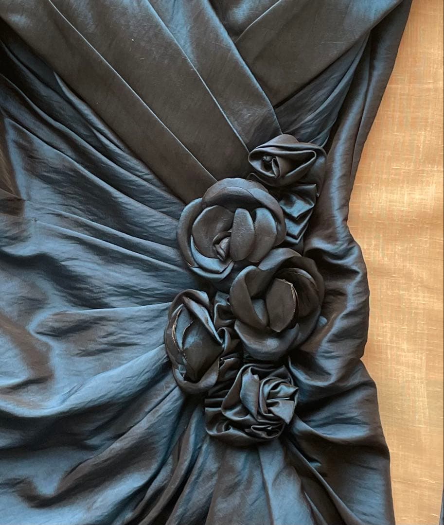 ドレス ロング 青 ブルー 演奏会 パーティ 発表会 M 共布 サテン 光沢