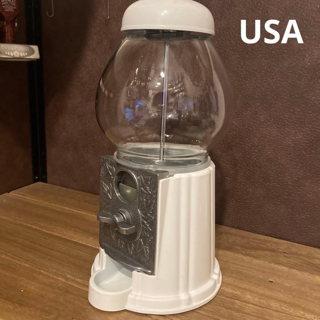 USAヴィンテージ　ガムボールマシン　白　金属製　ガラス　貯金箱　アメリカン雑貨 USAヴィンテージ ガムボールマシン 白 金属製 ガラス 貯金箱