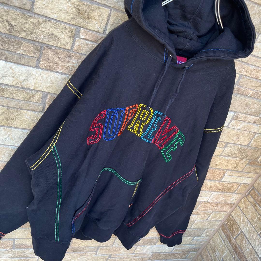 希少】 シュプリーム 刺繍 アーチロゴ 裏起毛 カラフルロゴ パーカー