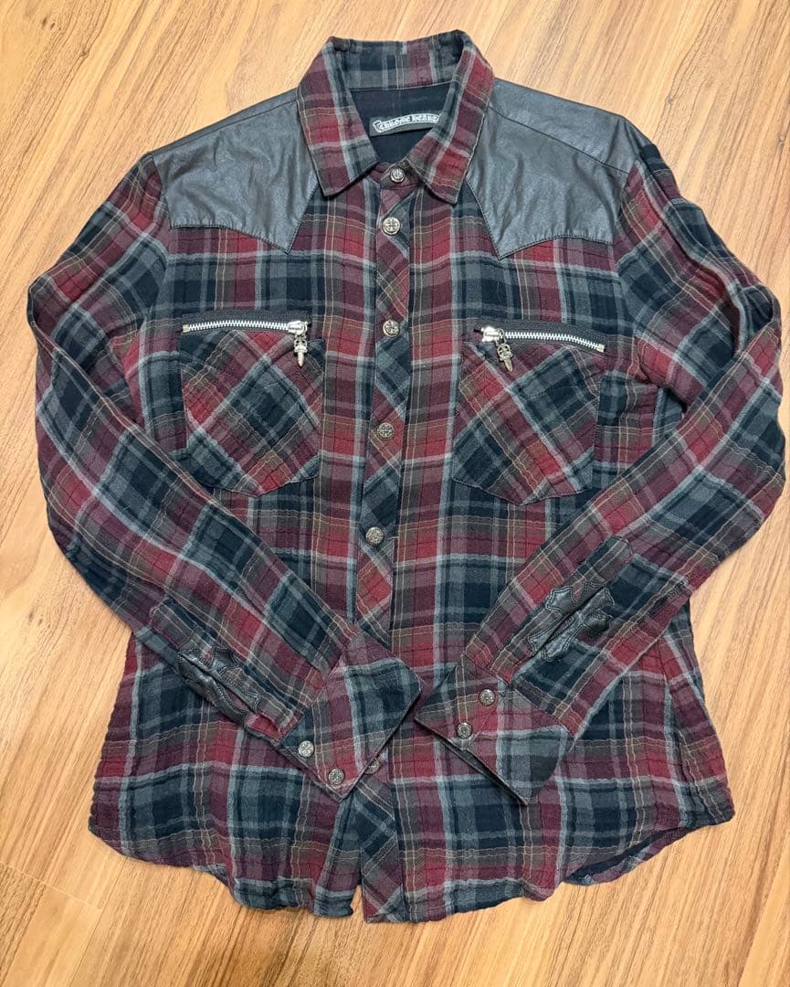 Chrome Hearts チェック シャツ ウエスタン JVPレザー Chrome Hearts チェック シャツ ウエスタン JVPレザー