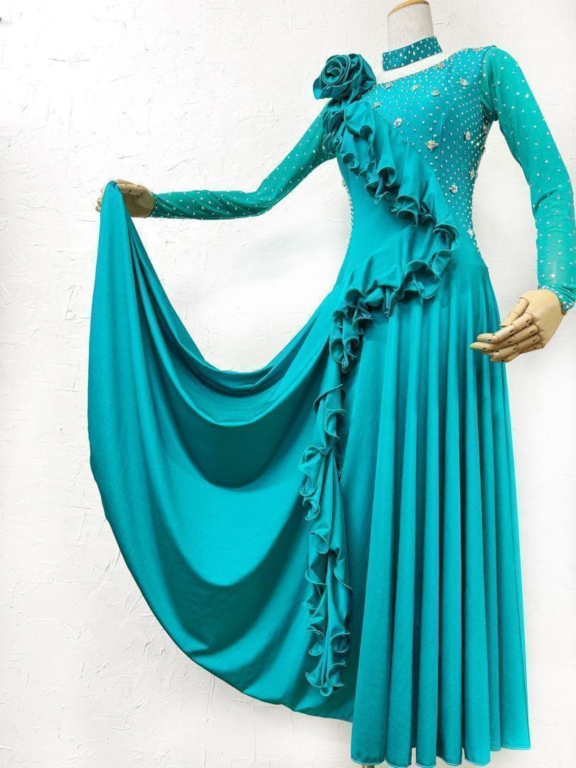 ミミ【Lサイズ】エメラルドグリーン　フリルワンピースドレス　ｇ034 楽天市場】前撮りドレス ウェディングドレス【着後ﾚﾋﾞｭｰ特典】キャミ